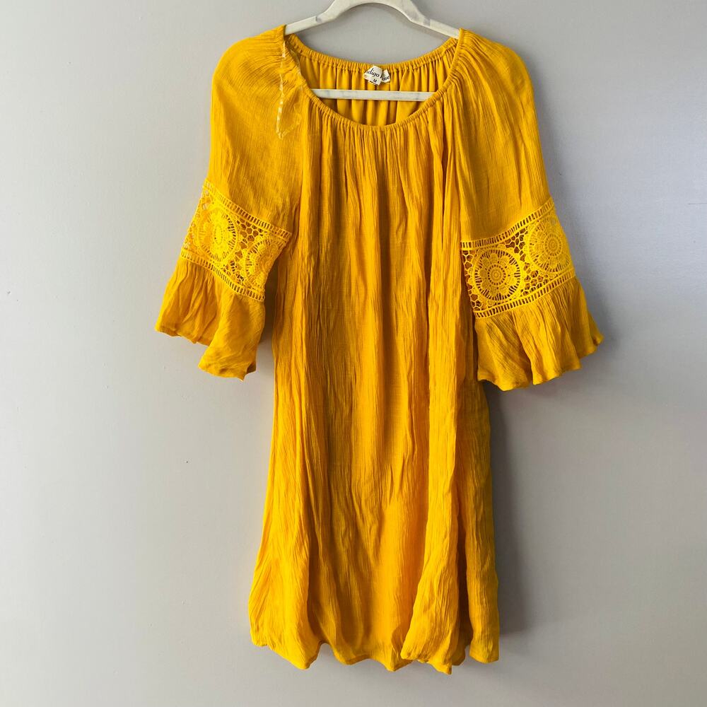 Indigo Rose yellow artisanal sun dress (Size: Medium)